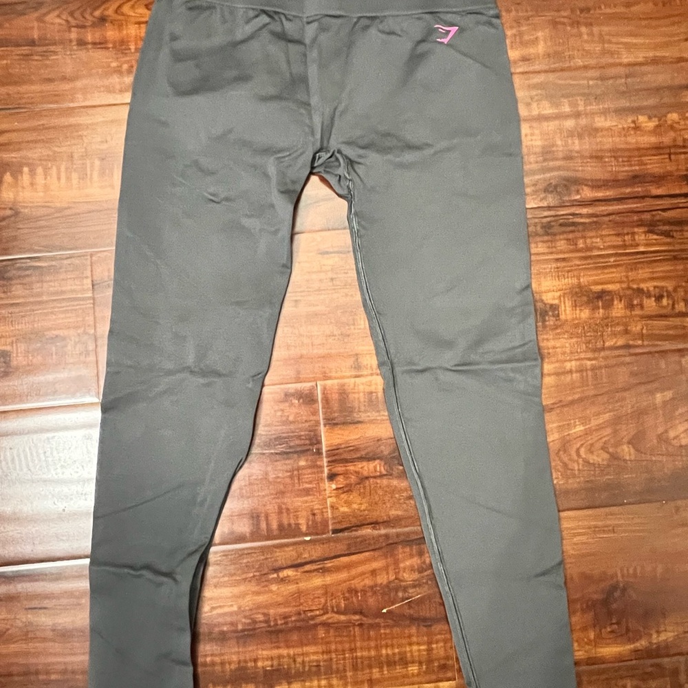 Gymshark Charcoal Leggings with Pink Accent